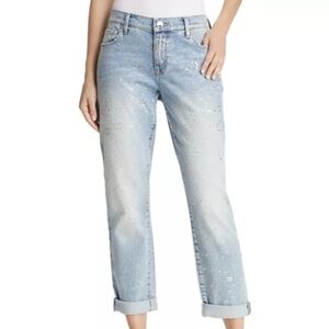 True Religion Cameron Slim Boyfriend Jeans High Waist Light Wash Distressed Fade